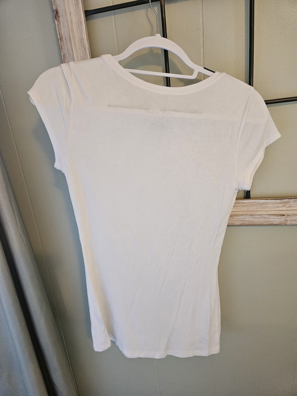 INC International Concepts White Ribbed Short Sleeve Tee
